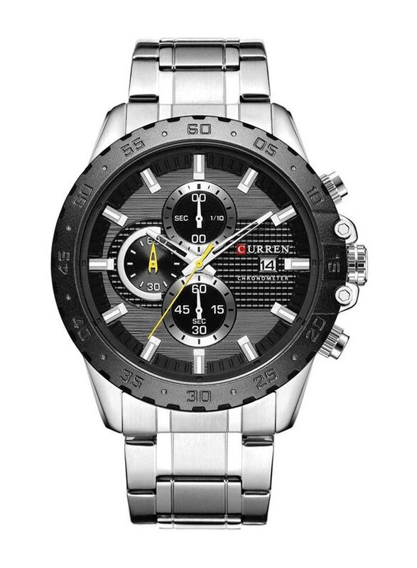 

Curren Analog Watch for Men with Stainless Steel Band, Water Resistant and Chronograph, 8334, Silver-Black