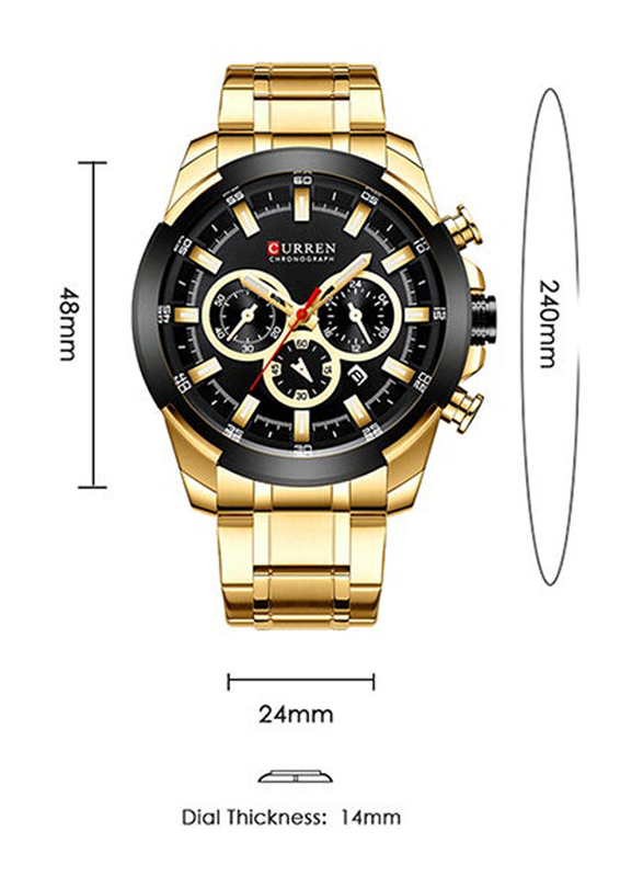 Curren Analog Watch Unisex with Alloy Band, Chronograph, J4345G, Gold-Black