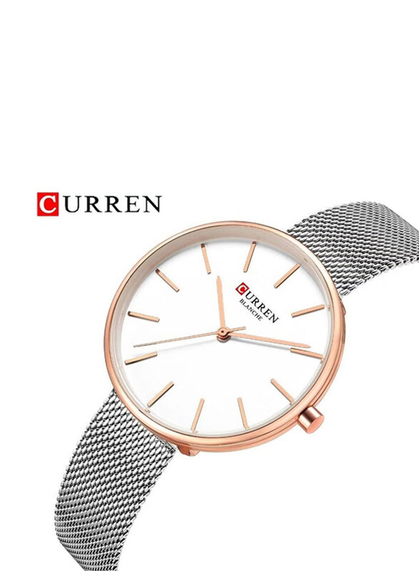 

Curren Quartz Analog Wrist Watch for Women with Stainless Steel Band, Water Resistant, 9042, Silver-White