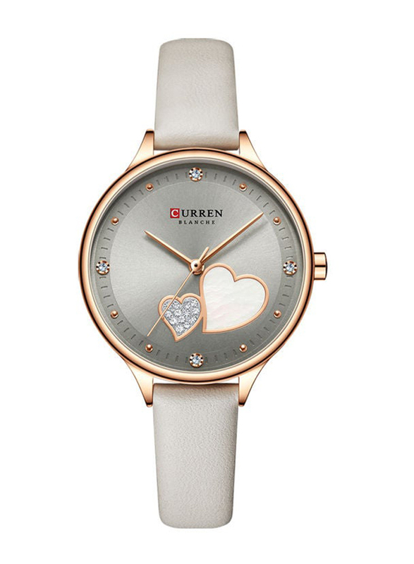 Curren Analog Watch for Women with Leather Band, J-4781GY, Grey-Multicolour