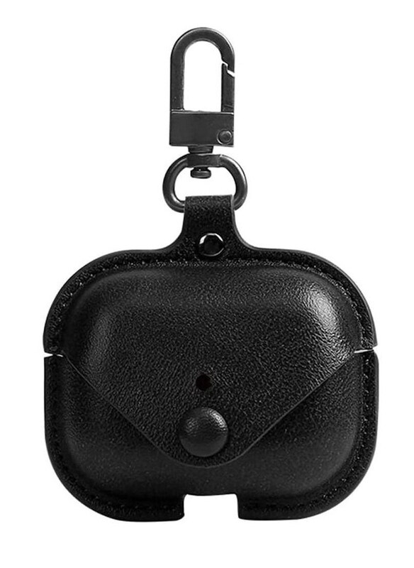 

Generic Leather Protective Case Skin Cover with Keychain and Lock for Apple AirPods 3, Black