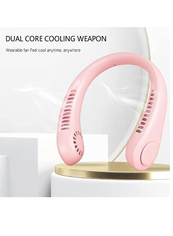 Portable 3 Speeds Rechargeable Battery Operated Neck Fan for Men & Women, Pink