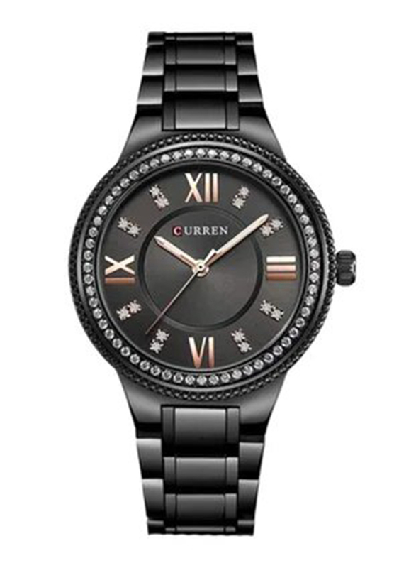 Curren Analog Watch for Women with Stainless Steel Band, 9004, Black/Black