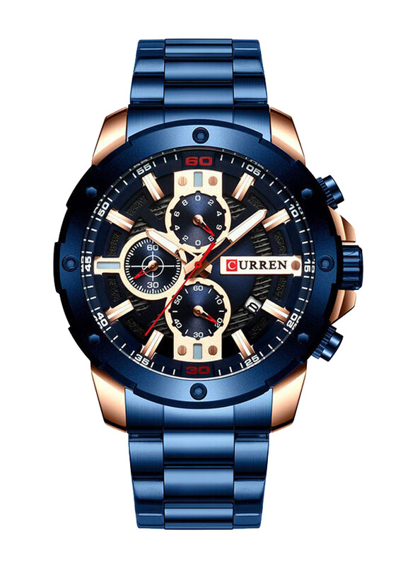 

Curren Stylish Analog Watch for Men with Stainless Steel Band, Chronograph, J4006BL-KM, Blue-Black