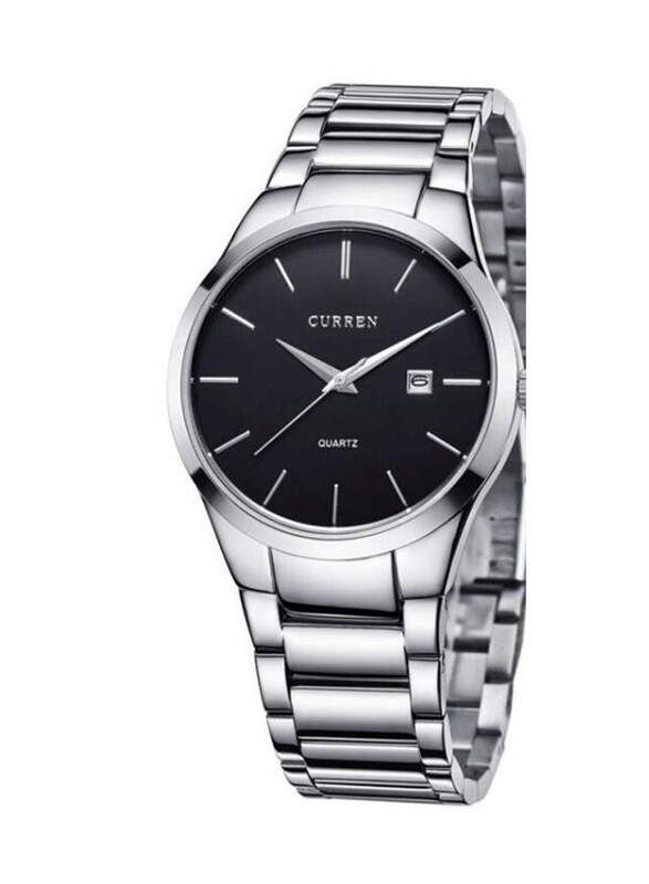 

Curren Analog Watch for Men with Stainless Steel Band, Water Resistant, 8106, Silver-Black