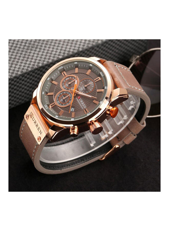 Curren Analog Watch for Men with Leather Band, Chronograph, J3591-3-1-KM, Brown