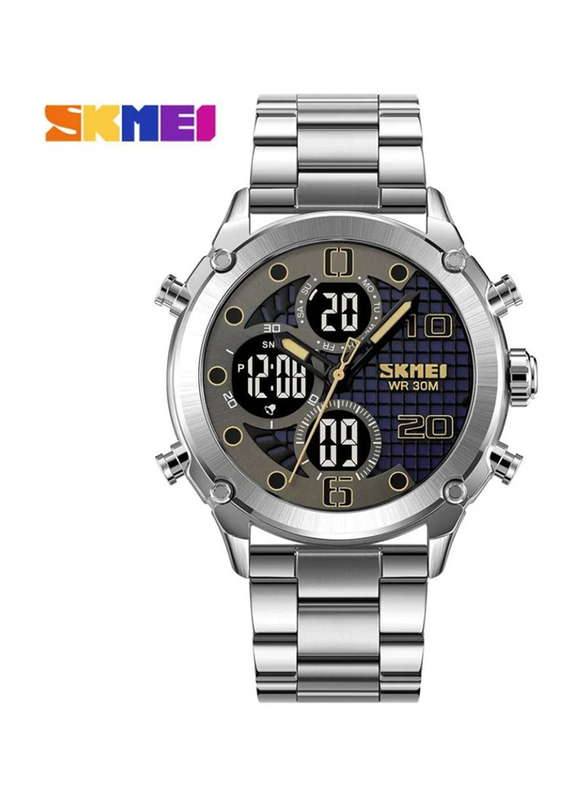 SKMEI Analog Watch for Men with Stainless Steel Band, Chronograph and Water Resistant, Silver-Multicolour