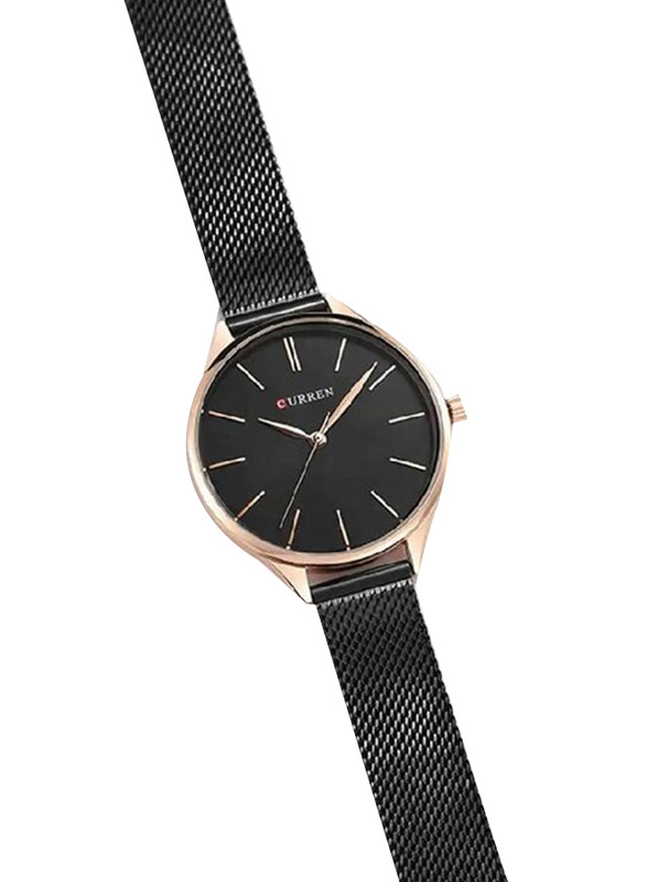 Curren Simple Luxury Branded Quartz Watch for Women with Stainless Steel Band, Water Resistant, Black-Black