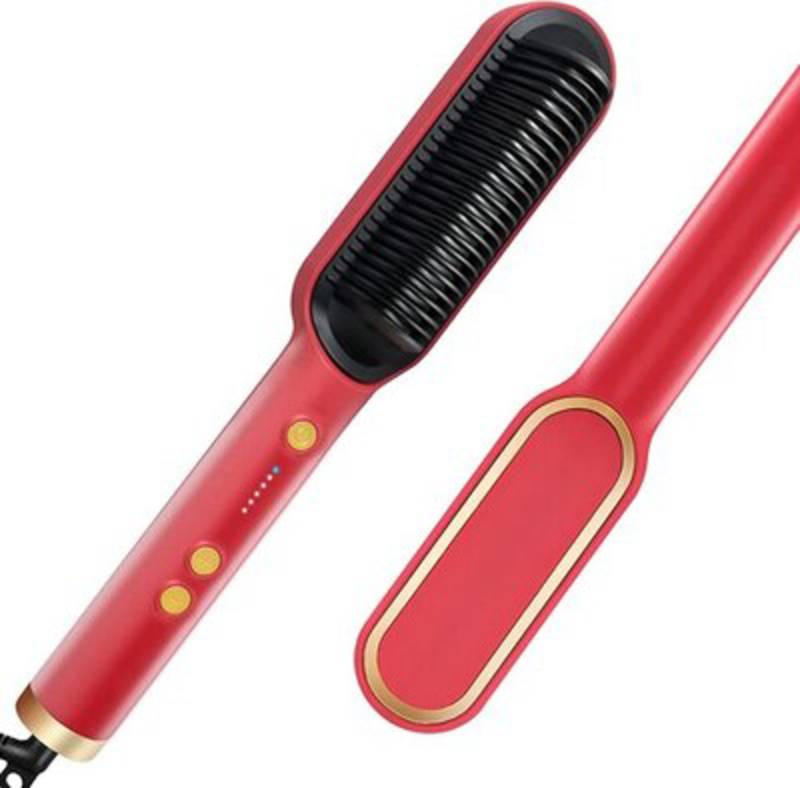 

Generic 2-In-1 Hair Straightener Brush & Curler Comb with Anti-Scald Technology, Black/Red