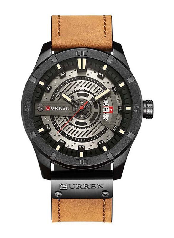 Curren Analog Watch for Men with Leather Band, M-8301-4, Brown-Black
