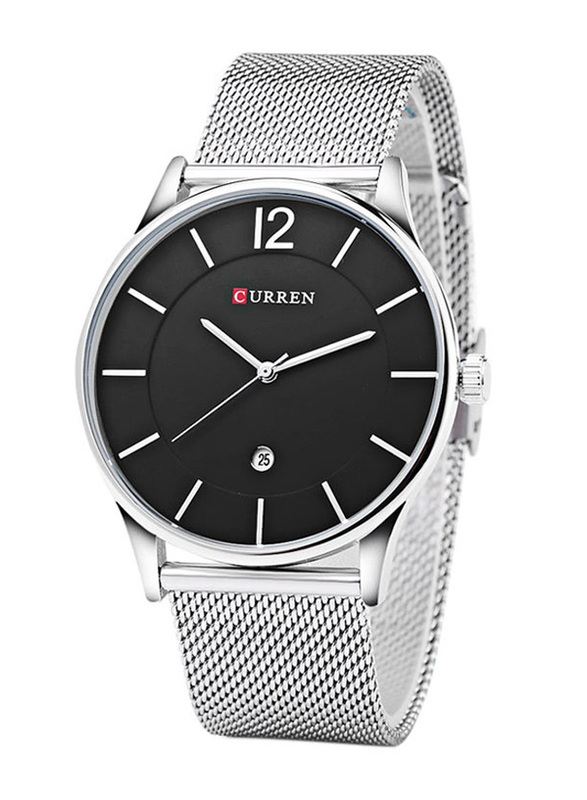 Curren Analog Wrist Watch for Men with Stainless Steel Band, Water Resistant, 2054872, Silver-Black