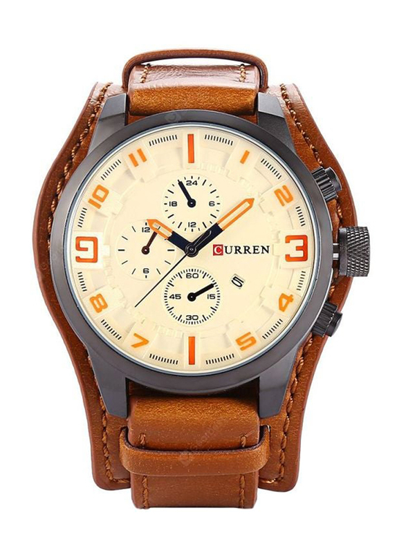Curren Analog Watch for Men with Stainless Steel Band, Water Resistant, 8225, Brown-Beige