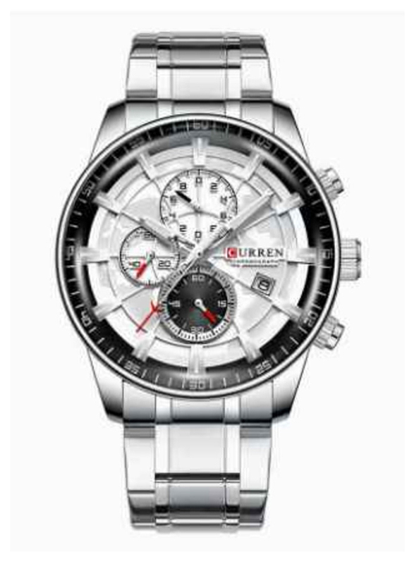 Curren Analog Watch Unisex with Stainless Steel Band, Water Resistant and Chronograph, J4394S2-KM, Silver