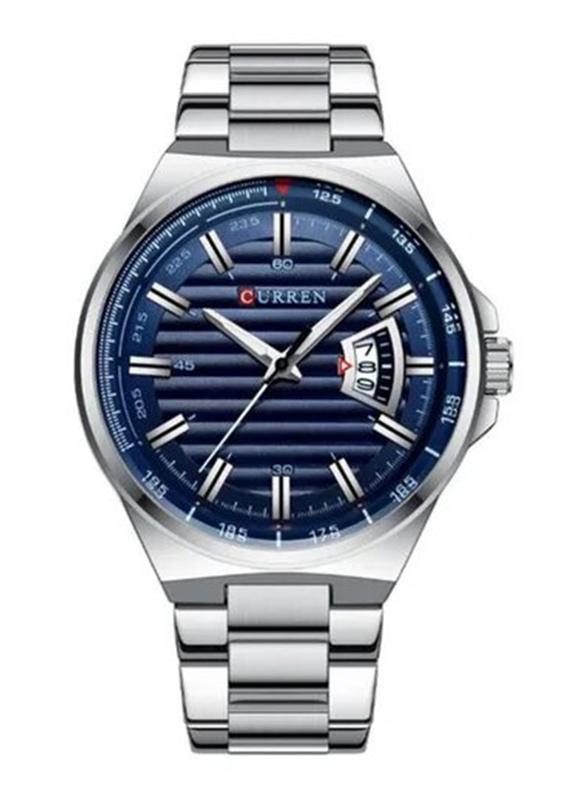 Curren Analog Watch for Men with Stainless Steel Band, Water Resistant, J4363S-BL-KM, Silver/Blue