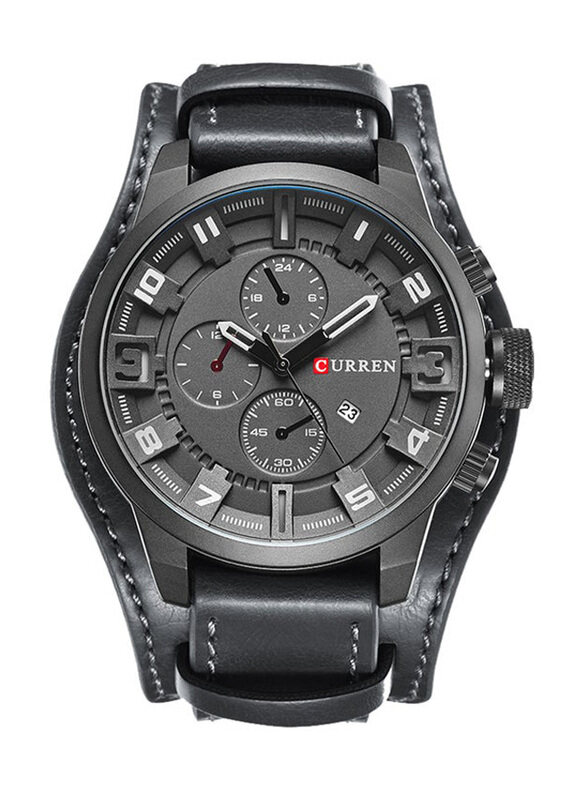 

Curren Analog Watch for Men with Leather Strap, Water Resistant, J-811, Black-Black