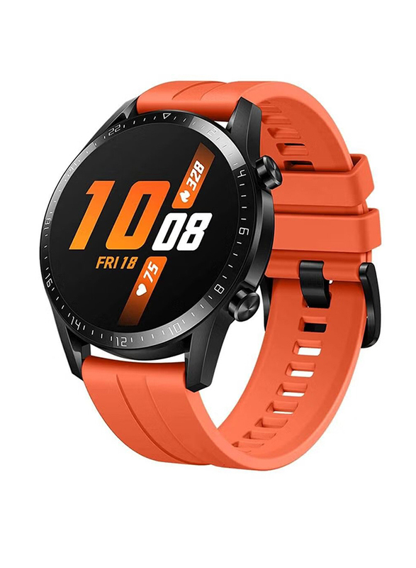 Full Touch Round Heart Rate Monitor Bluetooth Call 46mm Smartwatch for iPhone & Android, Orange/Black