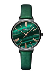 Curren Fashion Simple Quartz Wrist Watch for Women with Leather Strap, Water Resistant, Green-Green