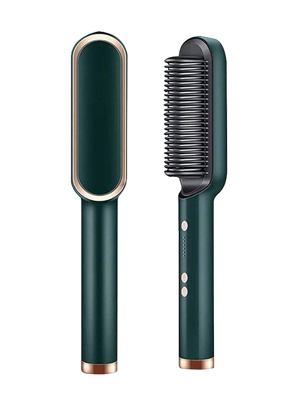 XiuWoo Electric Hair Straightener Brush with Ceramic Styling Comb, Green