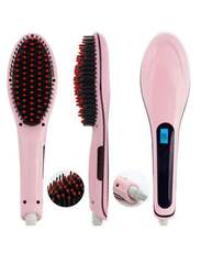 Fast Hair Straightener Electric Comb Brush With LCD Display Pink