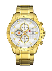Curren Analog Watch for Men with Stainless Steel Band, Chronograph, J3946G-KM, Gold-White