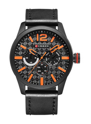 Curren Analog Watch for Men with Leather Band, Water Resistant and Chronograph, 8247, Black/Black-Grey