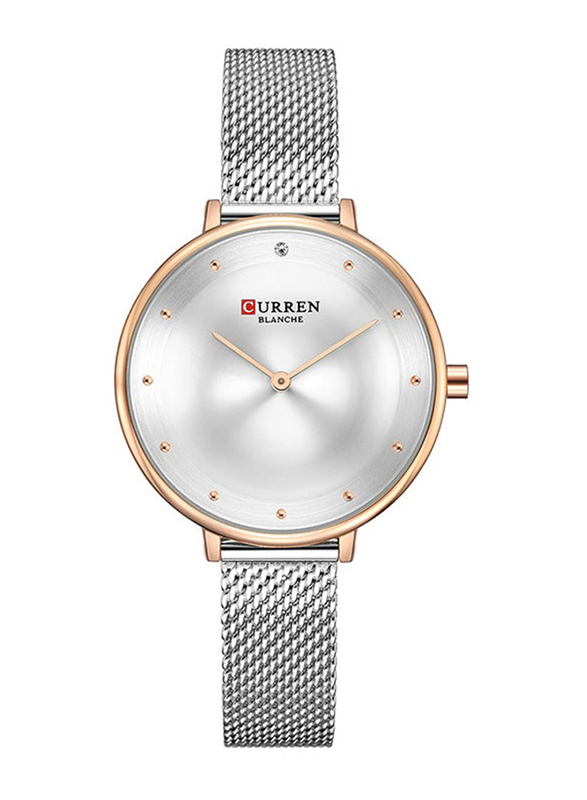 Curren Analog Watch for Women with Stainless Steel Band, Water Resistant, 9029, Silver