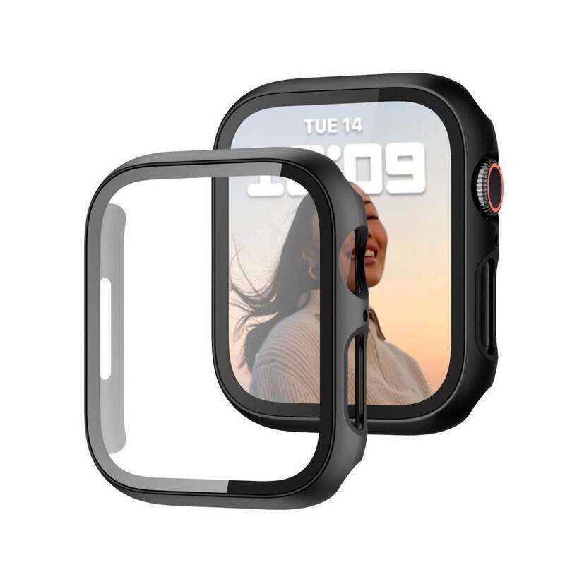 

Generic Slim Guard Bumper Full Coverage Hard PC Case with Tempered Glass Screen Protector for Apple Watch Series 7 45mm, Black