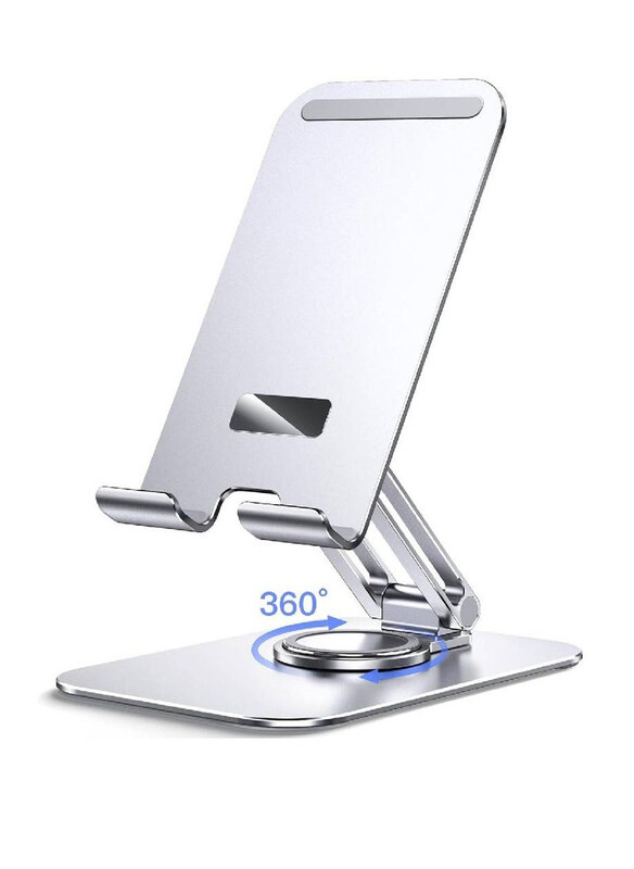 

Rabos Adjustable Swivel With 360 Degree Rotating Base & Foldable Cradle Tablet Stand, Silver