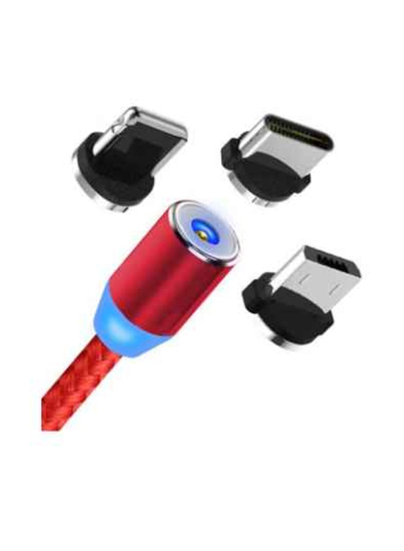 2-Meter 3 In 1 Magnetic Circular Data Sync & Charging Cable, Multiple Types Male to Multiple Types Smartphones/Tablets, Red/Blue