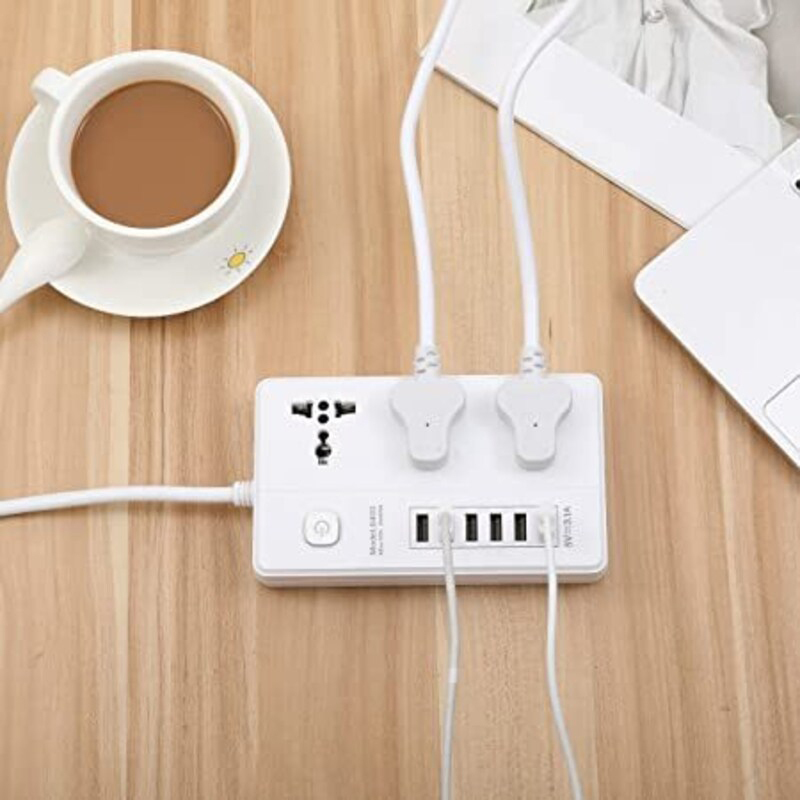 Direct 2 U Power Strip Surge Protector with USB Extension Cord Flat Plug with Widely 3 AC Outlet and 6 USB, White