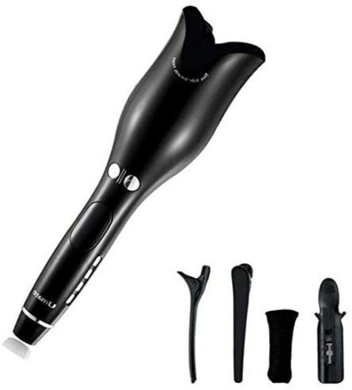 LCD Hair Curler Spin & N Curl Iron Automatic Curling Air Wand Styling, Au Plug, Black