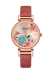 Curren Analog Watch for Women with Leather Band, Water Resistant, 9053A, Red-Multicolour