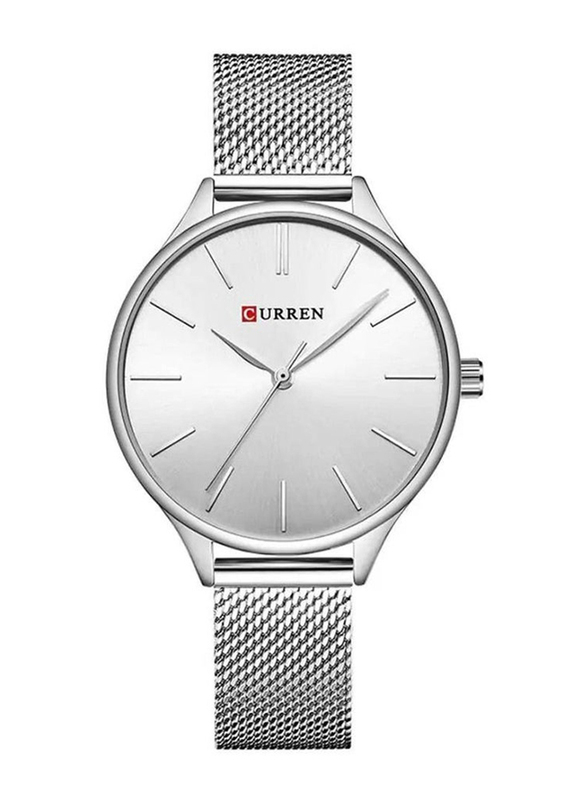 Curren Analog Watch for Women with Stainless Steel Band, Silver