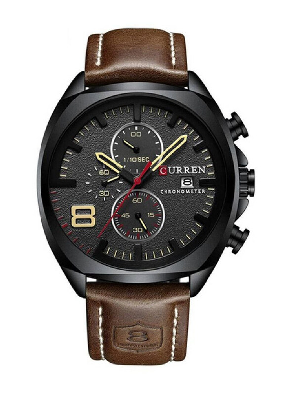 

Curren Analog Fashion Calendar Wrist Watch for Men with Leather Band, Water Resistant and Chronograph, 8324, Brown-Black