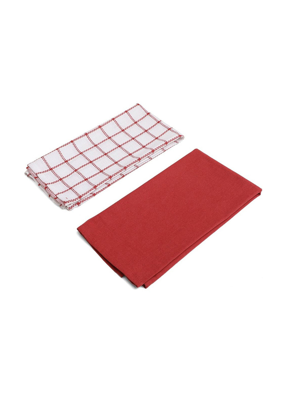 Dream Decor 2-Piece Kitchen Towel, White/Red