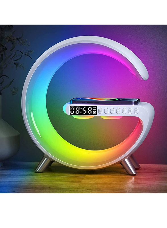 Arabest Fast Wireless Charger, Sound Machine Smart Light Sunrise Alarm Clock with Table Lamp and For Bedrooms Dimmable, White