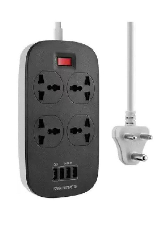 

Xiuwoo Extension Cord with 4 Socket Outlets & 4 USB 3.4A Defender Series Overload Protection, 2500W, Black