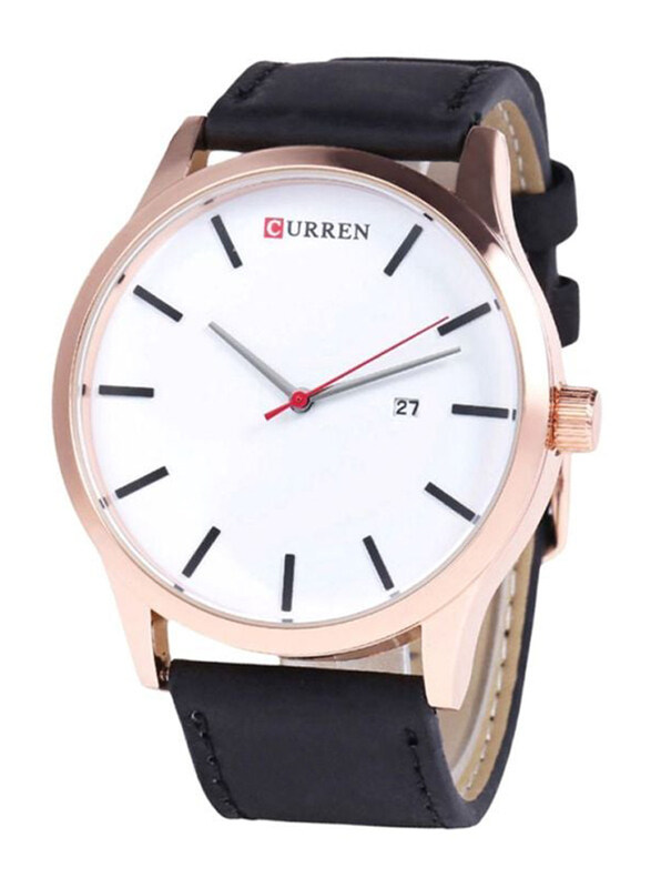 Curren Analog Watch for Men with Leather Band, Water Resistant, 8214, Black-White