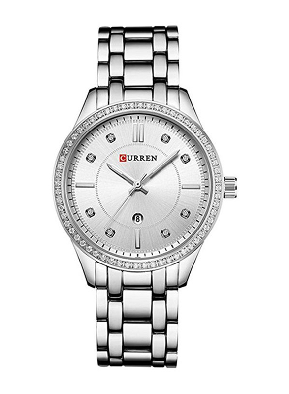 Curren Analog Watch for Women with Stainless Steel Band, Water Resistant, WT-CU-9010-SLD1, Silver