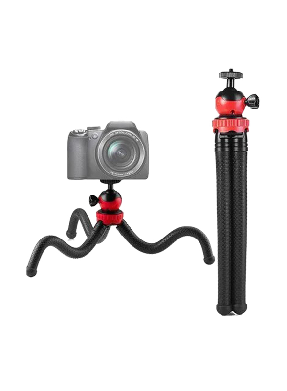 Flexible Tripod Action Camera Stand for Gopro Hero 9 /8/7/6/5/AKASO/SJCAM/YI/DJI Osmo Action/DSLR Canon Nikon Sony Camera 3 in 1 Flexible Tripod with Adapter & Long Screw, Black/Red
