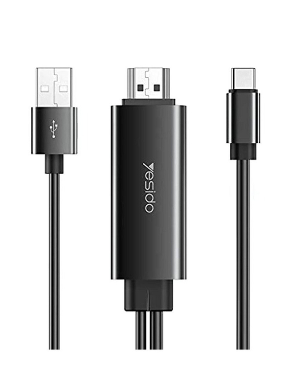 Yesido One Size Multiple Types Adapter, USB A Male to USB C & HDMI for Suitable Devices, Black