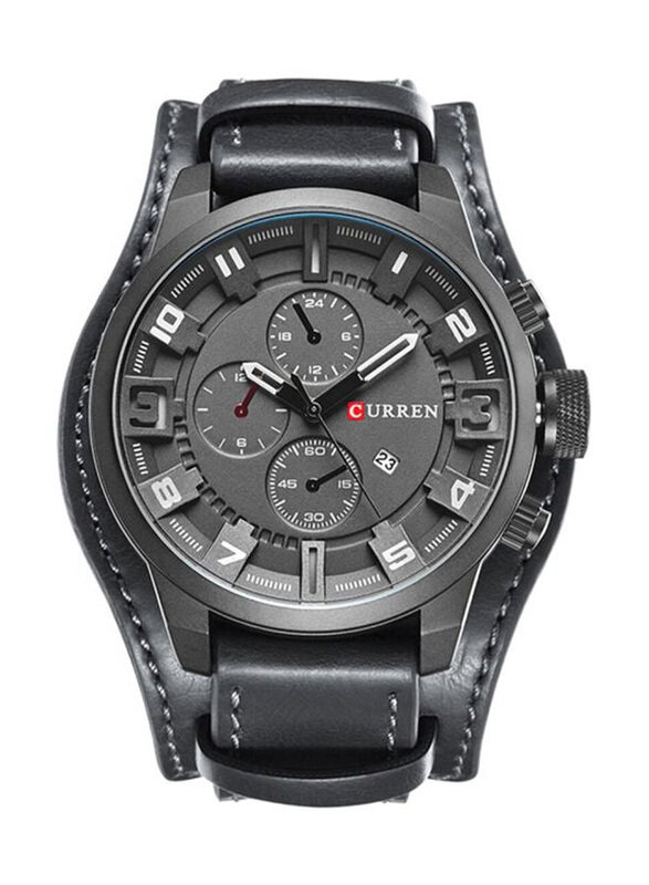 

Curren Analog Watch for Men with Leather Band, Chronograph, NNSB03700284, Black