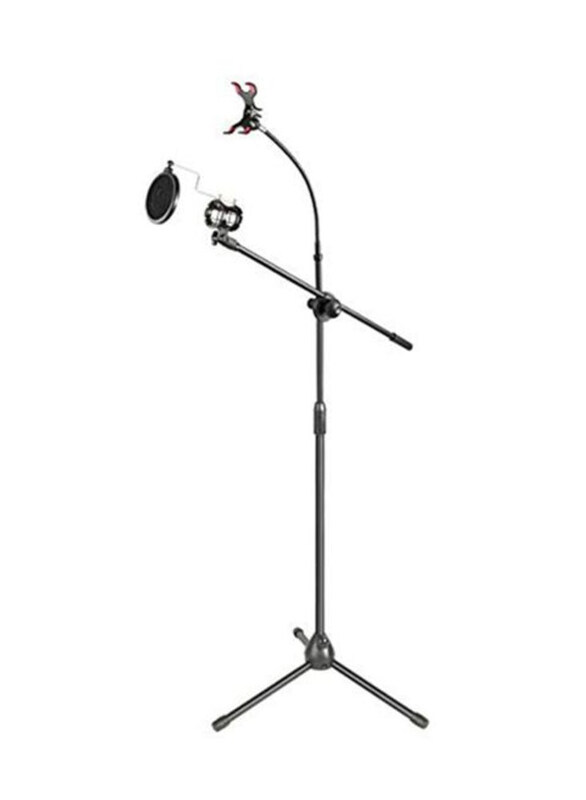 Floor Stand Metal Microphone With Boom Arm, 1841700252, Black