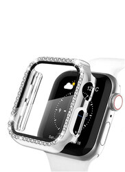 Diamond Watch Cover Guard with Shockproof Frame for Apple Watch 45mm, Silver