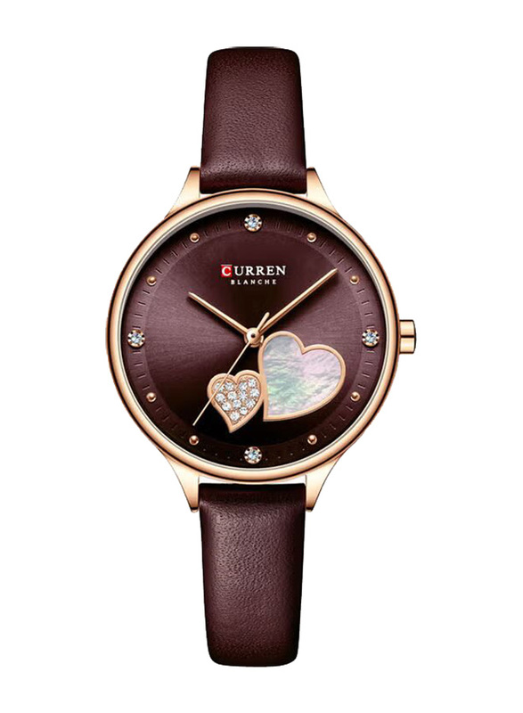 Curren Analog Watch for Women with Leather Band, Water Resistant, J-4817BU, Burgundy/Burgundy