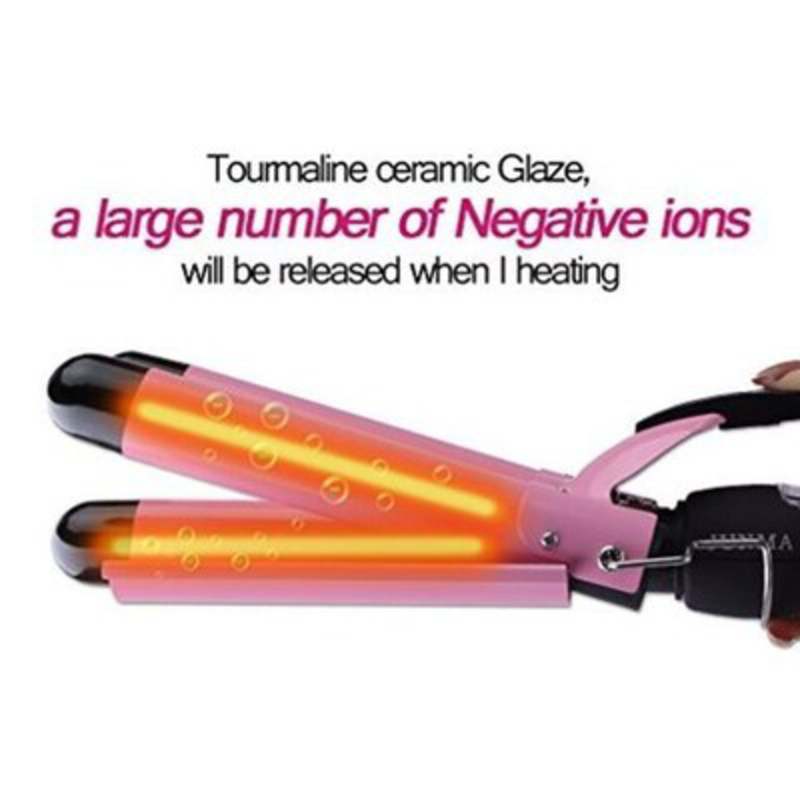 Sumuya Adjustable 3 Barrels Tongs Curler Iron With LCD Display, Pink