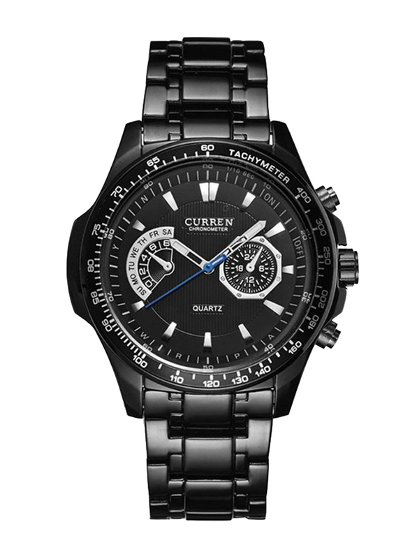Curren Business Quartz Analog + Digital Watch for Women with Stainless Steel Band, Water Resistant and Chronograph, Black