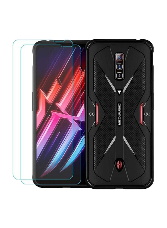 

Generic ZTE Nubia Red Magic 6 Shockproof Bumper Defender Protective Mobile Phone Case Cover with Tempered Glass Screen Protector, 3 Pieces, Black/Clear