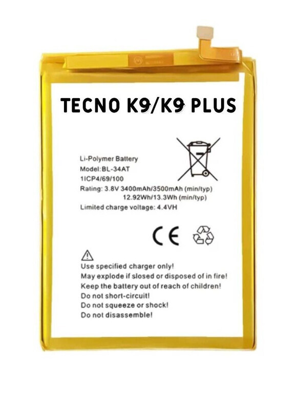 

Hyx Tecno K9/K9 Plus Replacement High Quality Original Battery, White/Yellow