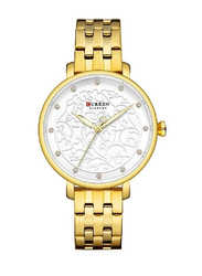 Curren Analog Watch for Women with Stainless Steel Band, Water Resistant, 9046, Gold-White